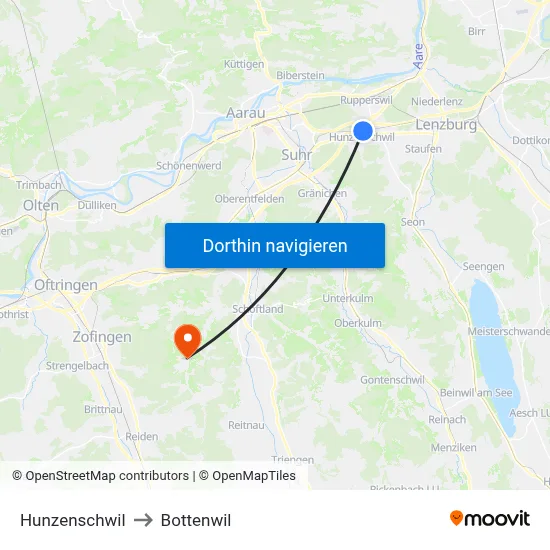 Hunzenschwil to Bottenwil map