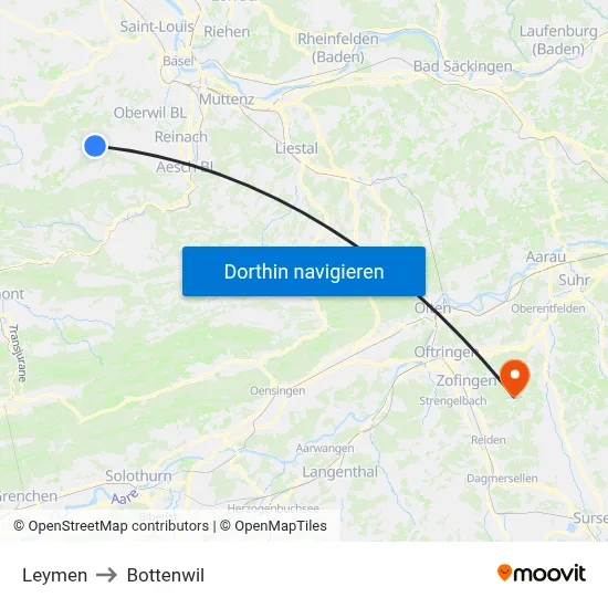 Leymen to Bottenwil map