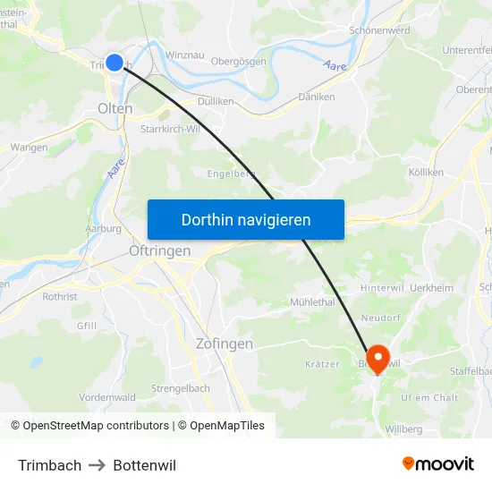 Trimbach to Bottenwil map