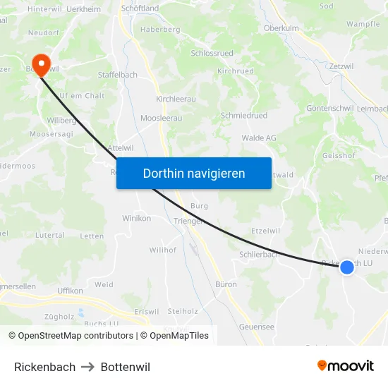 Rickenbach to Bottenwil map