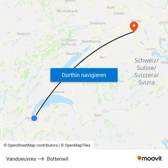 Vandoeuvres to Bottenwil map