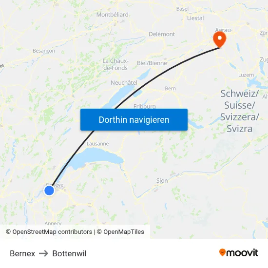 Bernex to Bottenwil map