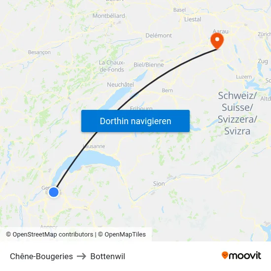 Chêne-Bougeries to Bottenwil map
