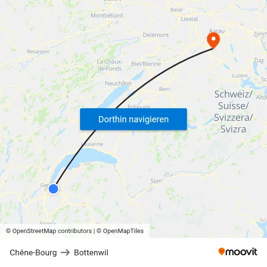 Chêne-Bourg to Bottenwil map