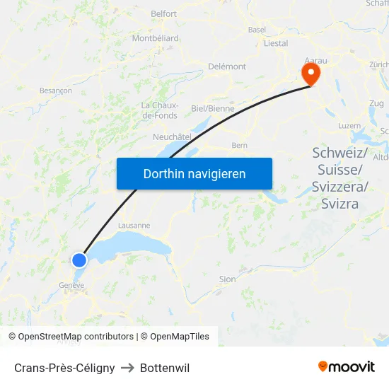 Crans-Près-Céligny to Bottenwil map