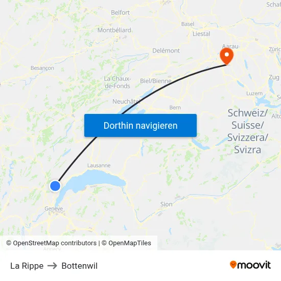 La Rippe to Bottenwil map