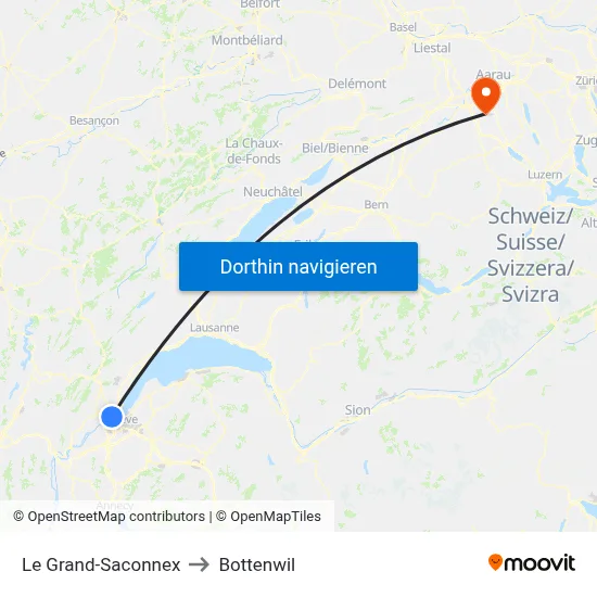 Le Grand-Saconnex to Bottenwil map