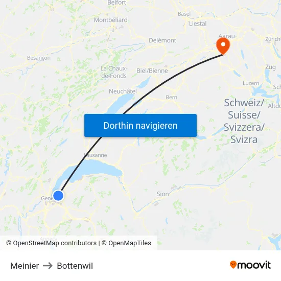 Meinier to Bottenwil map