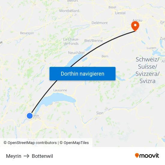 Meyrin to Bottenwil map