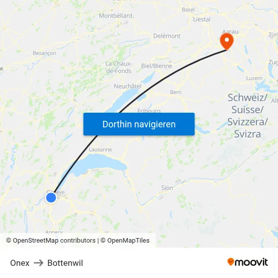 Onex to Bottenwil map