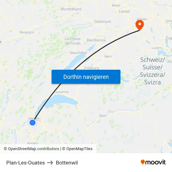 Plan-Les-Ouates to Bottenwil map