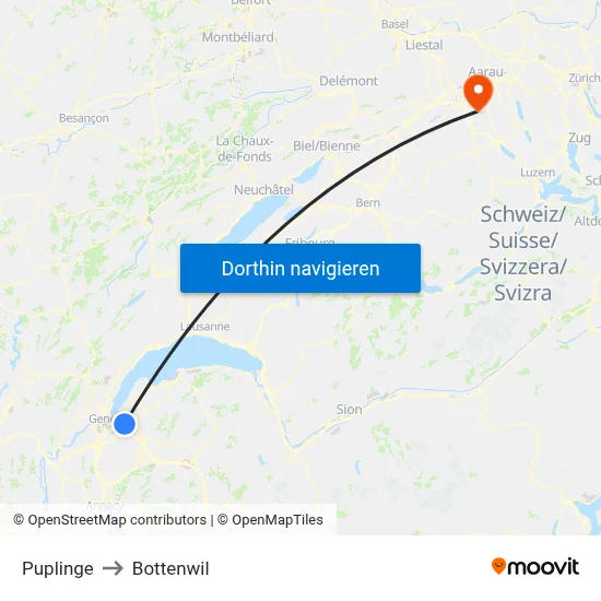 Puplinge to Bottenwil map
