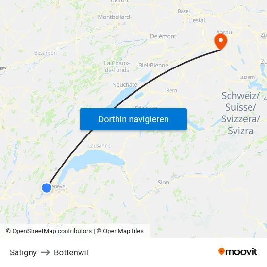 Satigny to Bottenwil map