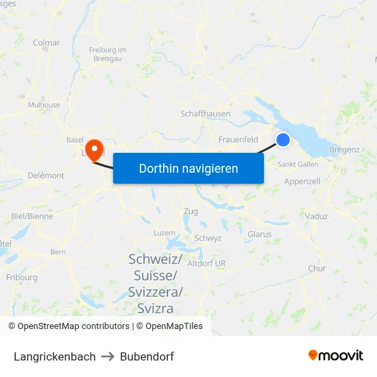Langrickenbach to Bubendorf map
