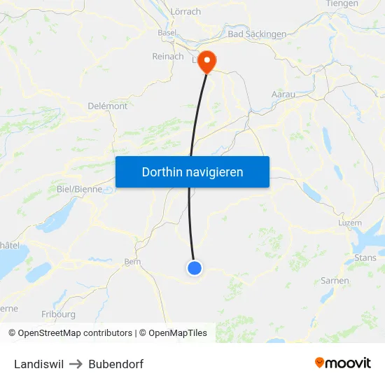 Landiswil to Bubendorf map