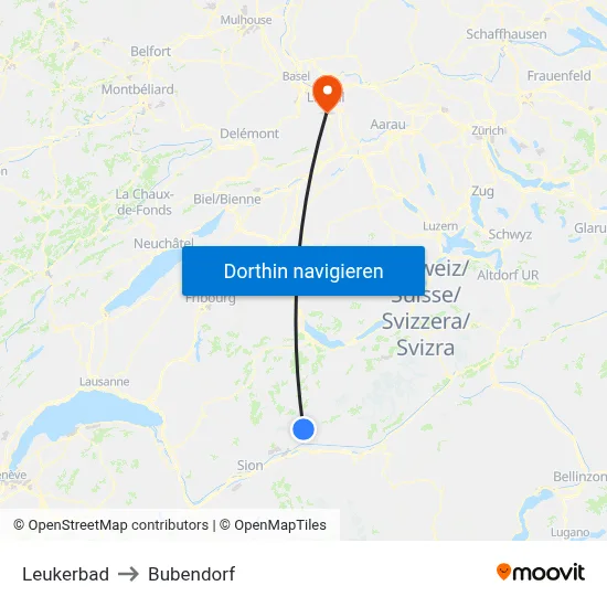 Leukerbad to Bubendorf map