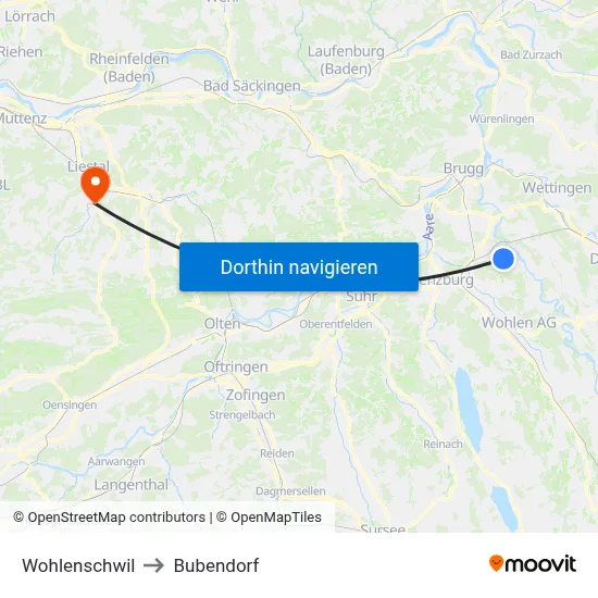 Wohlenschwil to Bubendorf map