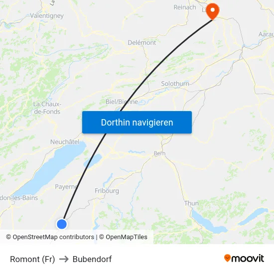 Romont (Fr) to Bubendorf map