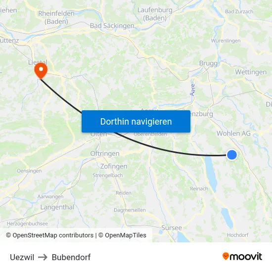 Uezwil to Bubendorf map