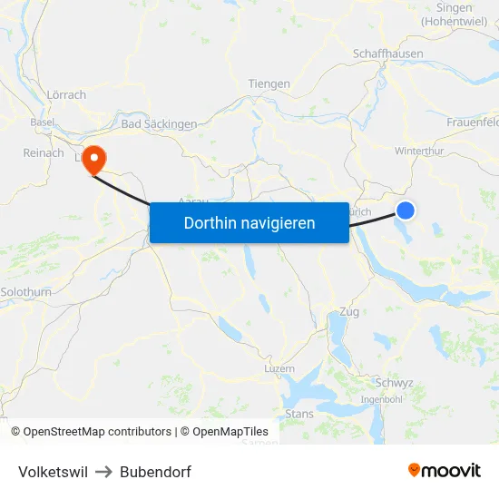 Volketswil to Bubendorf map