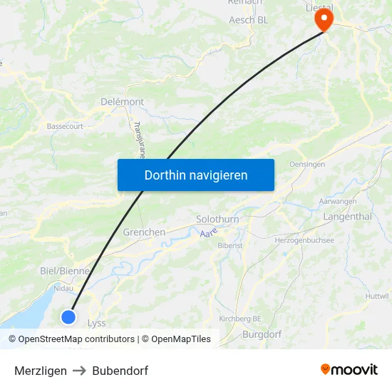 Merzligen to Bubendorf map