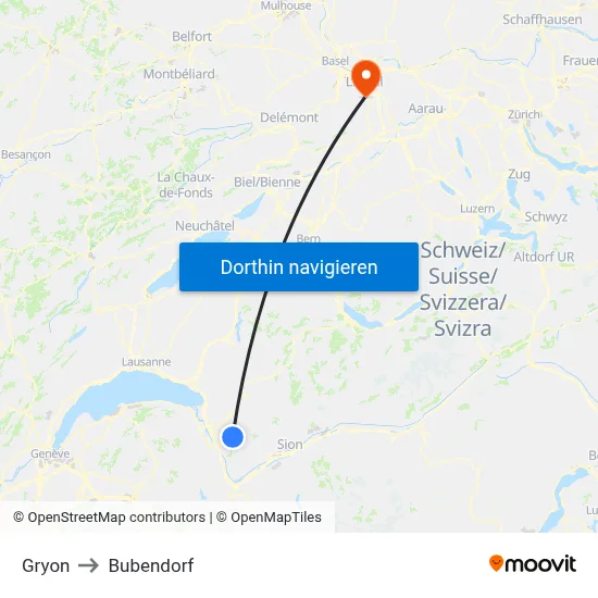 Gryon to Bubendorf map