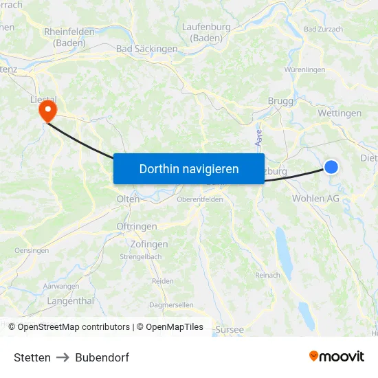 Stetten to Bubendorf map