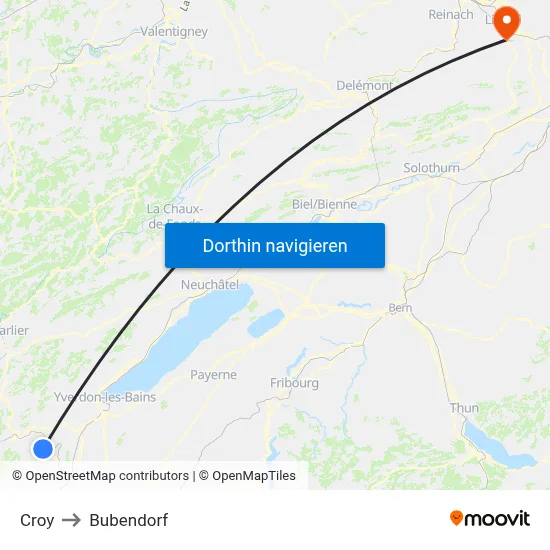 Croy to Bubendorf map