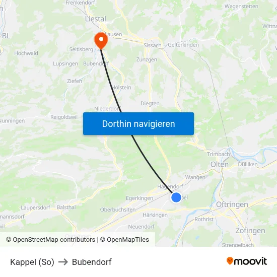 Kappel (So) to Bubendorf map