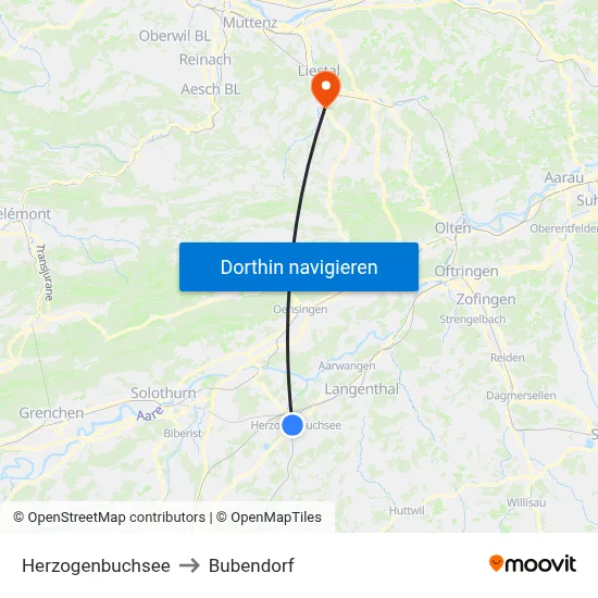 Herzogenbuchsee to Bubendorf map