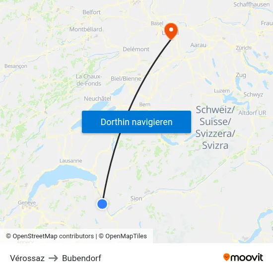 Vérossaz to Bubendorf map