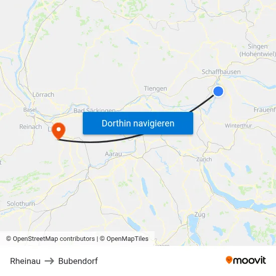 Rheinau to Bubendorf map