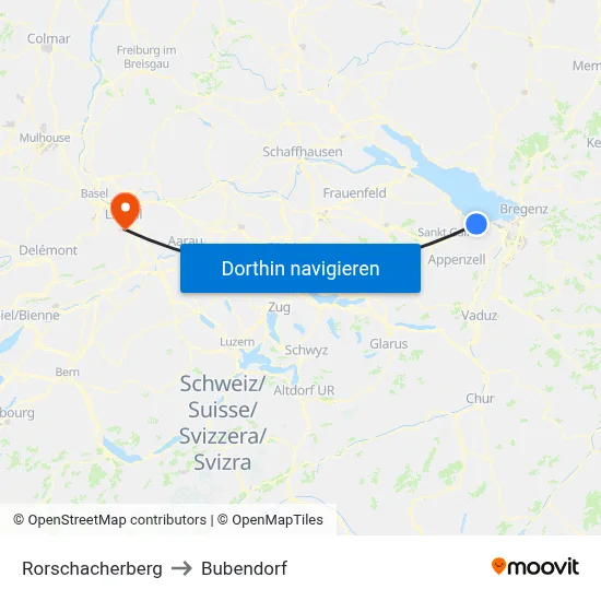 Rorschacherberg to Bubendorf map