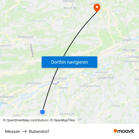 Messen to Bubendorf map