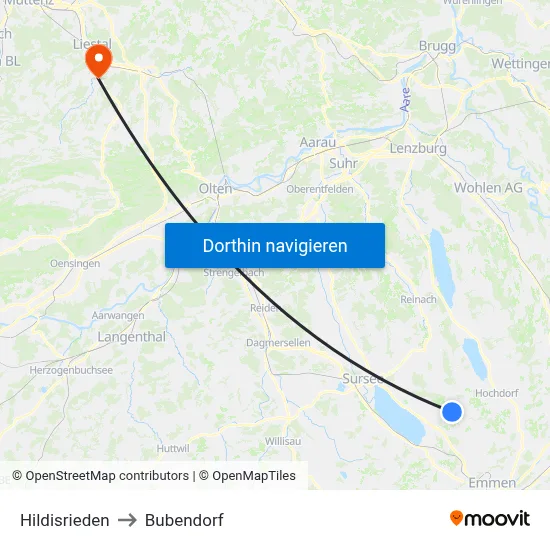 Hildisrieden to Bubendorf map