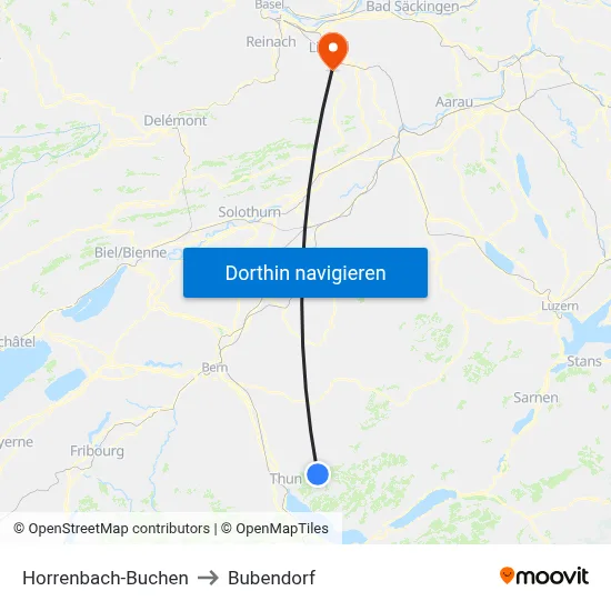 Horrenbach-Buchen to Bubendorf map
