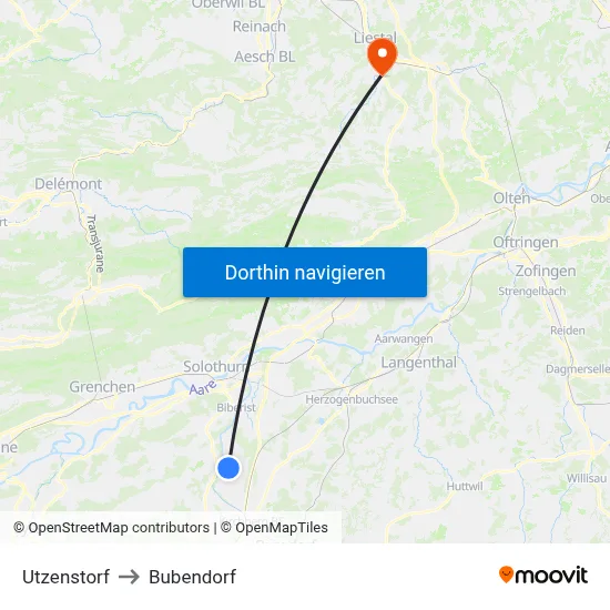 Utzenstorf to Bubendorf map