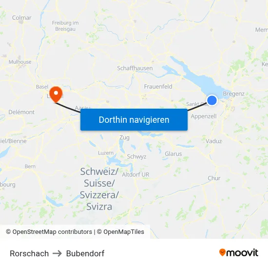 Rorschach to Bubendorf map