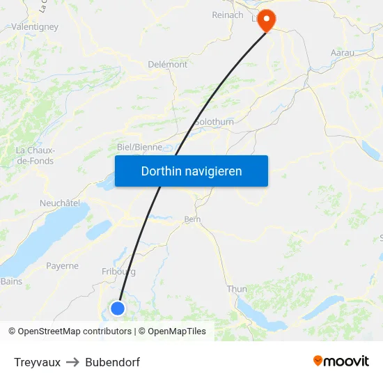 Treyvaux to Bubendorf map