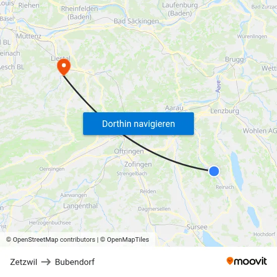 Zetzwil to Bubendorf map