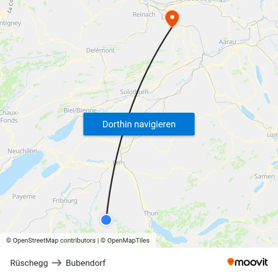 Rüschegg to Bubendorf map