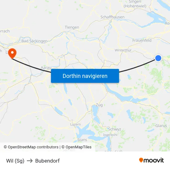 Wil (Sg) to Bubendorf map