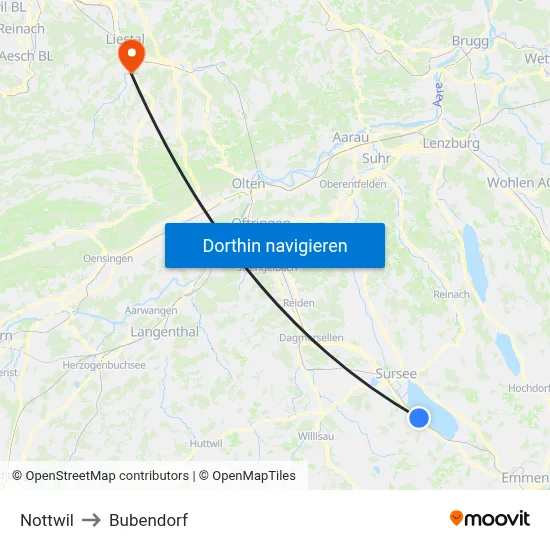 Nottwil to Bubendorf map