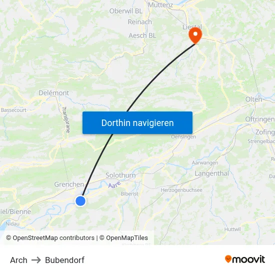 Arch to Bubendorf map