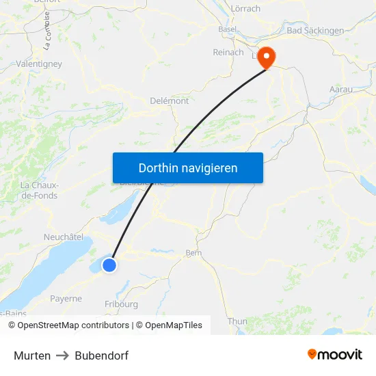 Murten to Bubendorf map