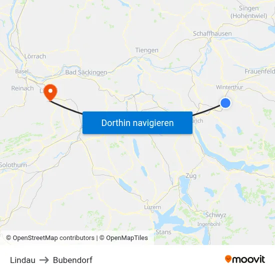 Lindau to Bubendorf map
