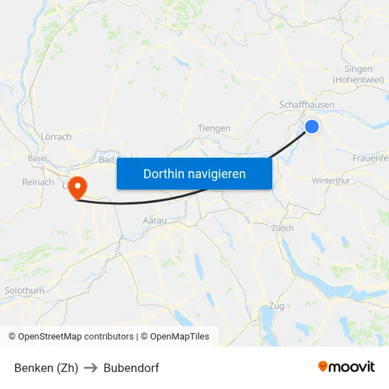 Benken (Zh) to Bubendorf map