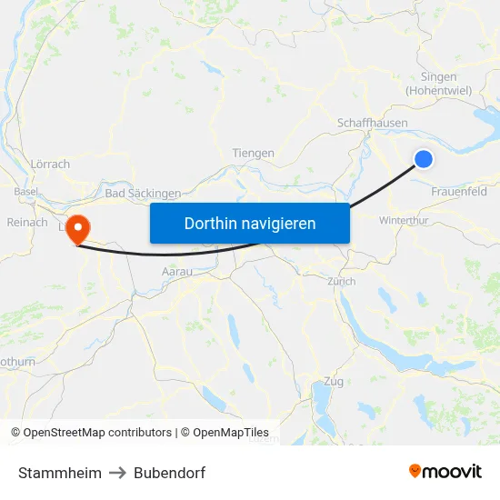 Stammheim to Bubendorf map