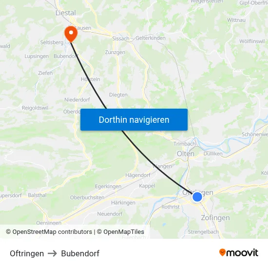Oftringen to Bubendorf map