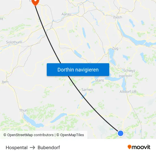 Hospental to Bubendorf map